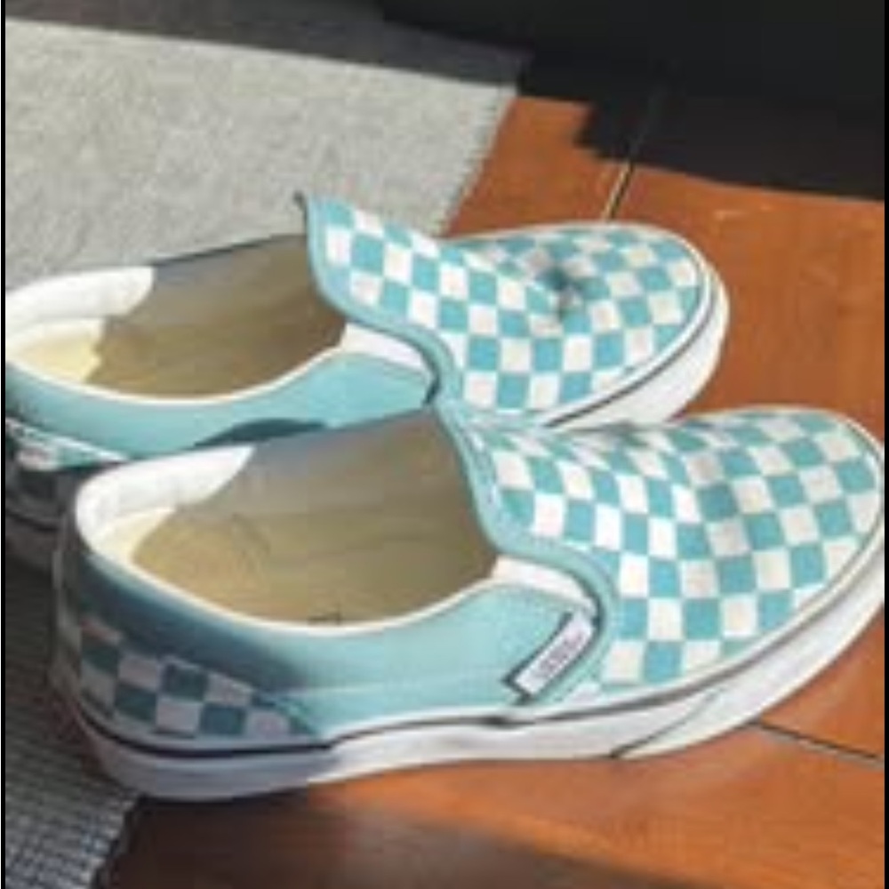 Vans Blue and White Slip-On Sneakers Classic Checkerboard